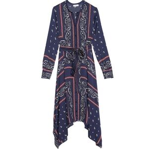Sandro Science Bandana Midi Dress | Size 36 /S | Navy High Low Boho